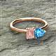 2 - Esther Emerald Shape Morganite & Heart Shape Blue Topaz 2 Stone Duo Ring 