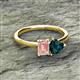 2 - Esther Emerald Shape Morganite & Heart Shape London Blue Topaz 2 Stone Duo Ring 