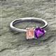 2 - Esther Emerald Shape Morganite & Heart Shape Amethyst 2 Stone Duo Ring 