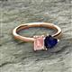 2 - Esther Emerald Shape Morganite & Heart Shape Lab Created Blue Sapphire 2 Stone Duo Ring 