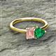 2 - Esther Emerald Shape Morganite & Heart Shape Lab Created Emerald 2 Stone Duo Ring 