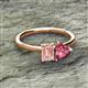 2 - Esther Emerald Shape Morganite & Heart Shape Pink Tourmaline 2 Stone Duo Ring 