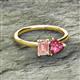 2 - Esther Emerald Shape Morganite & Heart Shape Pink Tourmaline 2 Stone Duo Ring 