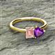 2 - Esther Emerald Shape Morganite & Heart Shape Amethyst 2 Stone Duo Ring 
