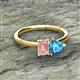 2 - Esther Emerald Shape Morganite & Heart Shape Blue Topaz 2 Stone Duo Ring 