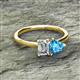 2 - Esther Emerald Shape Forever Brilliant Moissanite & Heart Shape Blue Topaz 2 Stone Duo Ring 