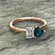 2 - Esther Emerald Shape Forever Brilliant Moissanite & Heart Shape London Blue Topaz 2 Stone Duo Ring 