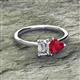 2 - Esther Emerald Shape Forever Brilliant Moissanite & Heart Shape Lab Created Ruby 2 Stone Duo Ring 