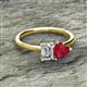 2 - Esther Emerald Shape Forever Brilliant Moissanite & Heart Shape Lab Created Ruby 2 Stone Duo Ring 
