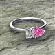 2 - Esther Emerald Shape Forever Brilliant Moissanite & Heart Shape Pink Sapphire 2 Stone Duo Ring 