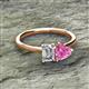 2 - Esther Emerald Shape Forever Brilliant Moissanite & Heart Shape Pink Sapphire 2 Stone Duo Ring 
