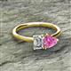 2 - Esther Emerald Shape Forever Brilliant Moissanite & Heart Shape Lab Created Pink Sapphire 2 Stone Duo Ring 