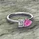 2 - Esther Emerald Shape Forever Brilliant Moissanite & Heart Shape Lab Created Pink Sapphire 2 Stone Duo Ring 