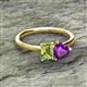 2 - Esther Emerald Shape Peridot & Heart Shape Amethyst 2 Stone Duo Ring 