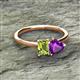 2 - Esther Emerald Shape Peridot & Heart Shape Amethyst 2 Stone Duo Ring 