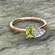 2 - Esther GIA Certified Heart Shape Diamond & Emerald Shape Peridot 2 Stone Duo Ring 