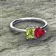 2 - Esther Emerald Shape Peridot & Heart Shape Lab Created Ruby 2 Stone Duo Ring 