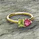 2 - Esther Emerald Shape Peridot & Heart Shape Pink Tourmaline 2 Stone Duo Ring 