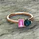 2 - Esther Emerald Shape Pink Sapphire & Heart Shape London Blue Topaz 2 Stone Duo Ring 