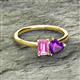 2 - Esther Emerald Shape Pink Sapphire & Heart Shape Amethyst 2 Stone Duo Ring 