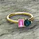 2 - Esther Emerald Shape Pink Sapphire & Heart Shape London Blue Topaz 2 Stone Duo Ring 