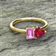 2 - Esther Emerald Shape Pink Sapphire & Heart Shape Lab Created Ruby 2 Stone Duo Ring 