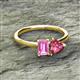 2 - Esther Emerald Shape Pink Sapphire & Heart Shape Pink Tourmaline 2 Stone Duo Ring 