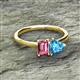 2 - Esther Emerald Shape Pink Tourmaline & Heart Shape Blue Topaz 2 Stone Duo Ring 