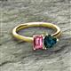 2 - Esther Emerald Shape Pink Tourmaline & Heart Shape London Blue Topaz 2 Stone Duo Ring 