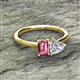 2 - Esther Emerald Shape Pink Tourmaline & Heart Shape Forever Brilliant Moissanite 2 Stone Duo Ring 