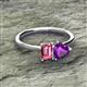 2 - Esther Emerald Shape Pink Tourmaline & Heart Shape Amethyst 2 Stone Duo Ring 