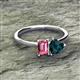 2 - Esther Emerald Shape Pink Tourmaline & Heart Shape London Blue Topaz 2 Stone Duo Ring 