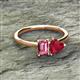 2 - Esther Emerald Shape Pink Tourmaline & Heart Shape Lab Created Ruby 2 Stone Duo Ring 