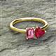 2 - Esther Emerald Shape Pink Tourmaline & Heart Shape Lab Created Ruby 2 Stone Duo Ring 