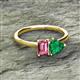 2 - Esther Emerald Shape Pink Tourmaline & Heart Shape Lab Created Emerald 2 Stone Duo Ring 