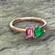 2 - Esther Emerald Shape Pink Tourmaline & Heart Shape Lab Created Emerald 2 Stone Duo Ring 
