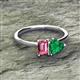 2 - Esther Emerald Shape Pink Tourmaline & Heart Shape Lab Created Emerald 2 Stone Duo Ring 