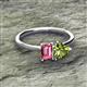 2 - Esther Emerald Shape Pink Tourmaline & Heart Shape Peridot 2 Stone Duo Ring 