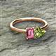 2 - Esther Emerald Shape Pink Tourmaline & Heart Shape Peridot 2 Stone Duo Ring 