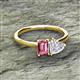 2 - Esther Emerald Shape Pink Tourmaline & Heart Shape White Sapphire 2 Stone Duo Ring 