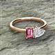 2 - Esther Emerald Shape Pink Tourmaline & Heart Shape White Sapphire 2 Stone Duo Ring 