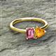 2 - Esther Emerald Shape Pink Tourmaline & Heart Shape Citrine 2 Stone Duo Ring 