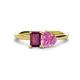 1 - Esther Emerald Shape Rhodolite Garnet & Heart Shape Lab Created Pink Sapphire 2 Stone Duo Ring 