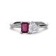 1 - Esther Emerald Shape Rhodolite Garnet & Heart Shape Lab Created White Sapphire 2 Stone Duo Ring 