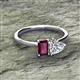2 - Esther Emerald Shape Rhodolite Garnet & Heart Shape Forever One Moissanite 2 Stone Duo Ring 