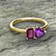 2 - Esther Emerald Shape Rhodolite Garnet & Heart Shape Amethyst 2 Stone Duo Ring 