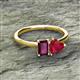 2 - Esther Emerald Shape Rhodolite Garnet & Heart Shape Lab Created Ruby 2 Stone Duo Ring 