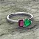 2 - Esther Emerald Shape Rhodolite Garnet & Heart Shape Lab Created Emerald 2 Stone Duo Ring 