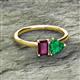 2 - Esther Emerald Shape Rhodolite Garnet & Heart Shape Lab Created Emerald 2 Stone Duo Ring 