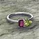 2 - Esther Emerald Shape Rhodolite Garnet & Heart Shape Peridot 2 Stone Duo Ring 